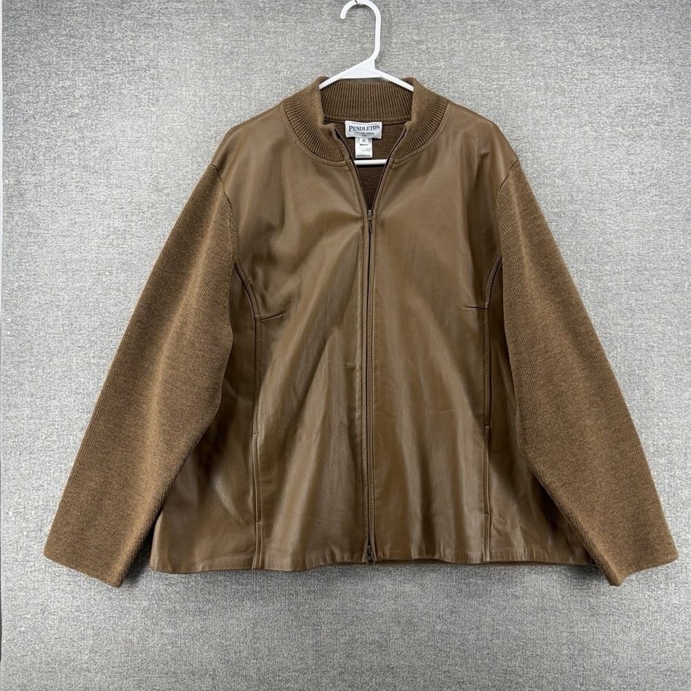 Pendleton Women's Brown Leather & Wool Bomber Jacket